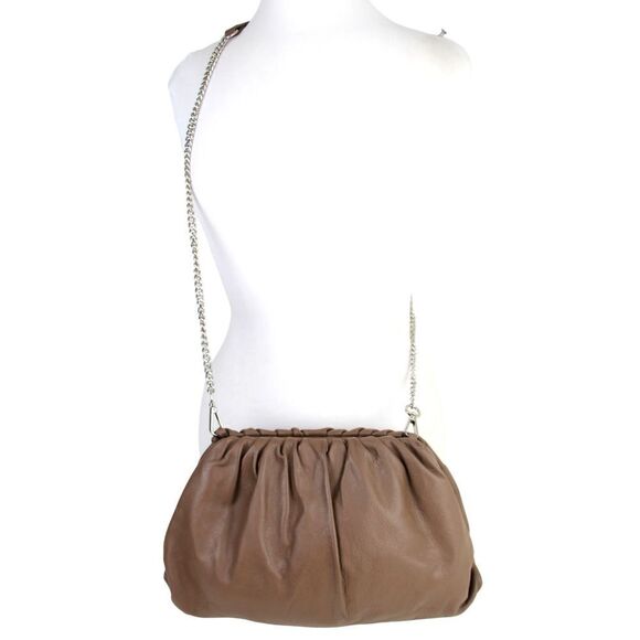 Unica Firenze BROWN GENUINE LEATHER FRAME XBODY CHAIN SHOULDER BAG HANDBAG PURSE - Picture 6 of 16